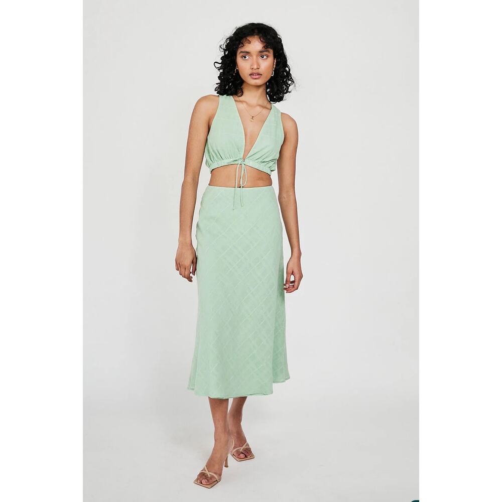 Sabo Cambelle Green Sleeveless Cutout Tie Front Cami Camisole Midi Tank Dress M - Picture 13 of 14